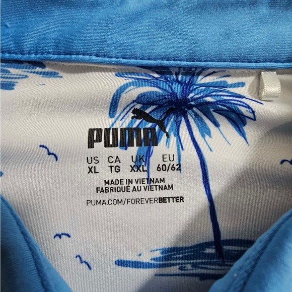 Puma Mirage Golf Polo Blue/White Palm Trees Size XL - Picture 2 of 7